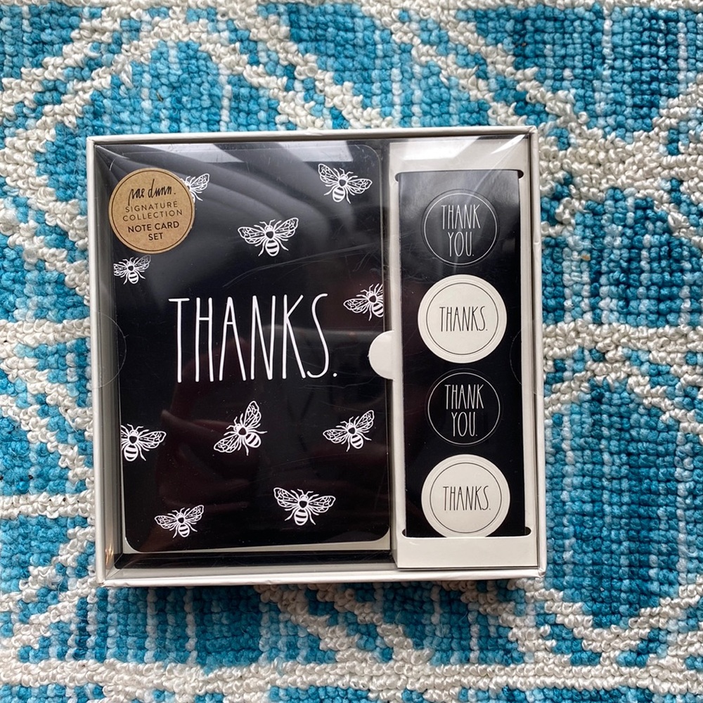 New in Box Rae Dunn "Bee" Thankful thank you card set with stickers